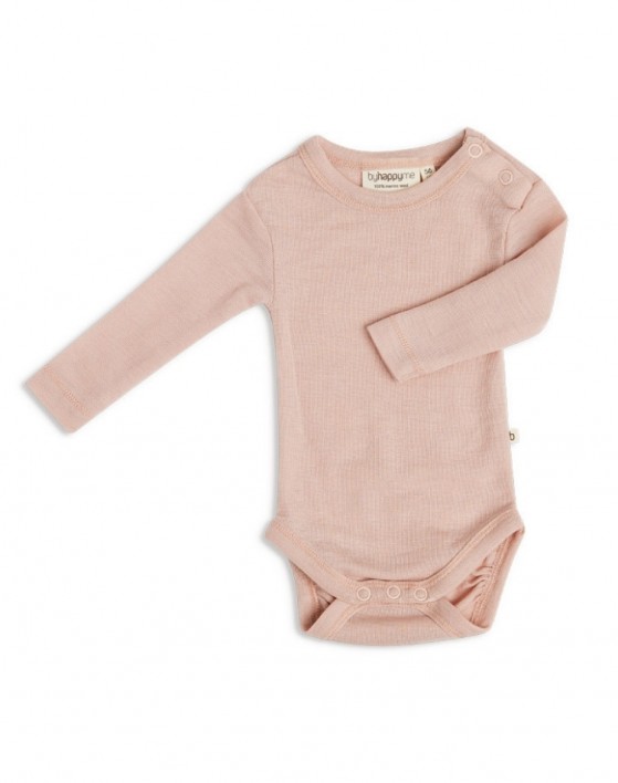 Baby bodysuit with long sleeves and round neckline in 100% organic merino wool,  OEKO-TEX®