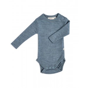 Baby bodysuit with long sleeves and round neckline in 100% organic merino wool,  OEKO-TEX®