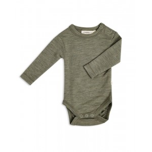 Baby bodysuit with long sleeves and round neckline in 100% organic merino wool