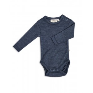 Baby bodysuit with long sleeves and round neckline in 100% organic merino wool,  OEKO-TEX®