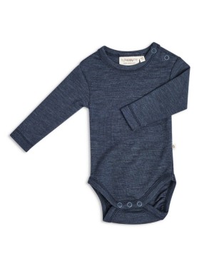 Baby bodysuit with long sleeves and round neckline in 100% organic merino wool