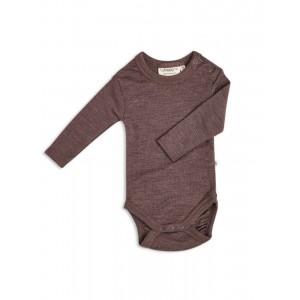 Baby bodysuit with long sleeves and round neckline in 100% organic merino wool