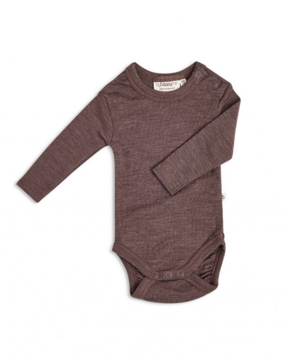 Baby bodysuit with long sleeves and round neckline in 100% organic merino wool