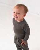 Baby bodysuit with long sleeves and round neckline in 100% organic merino wool