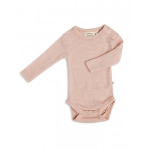 Baby bodysuit with long sleeves and round neckline in 100% organic merino wool