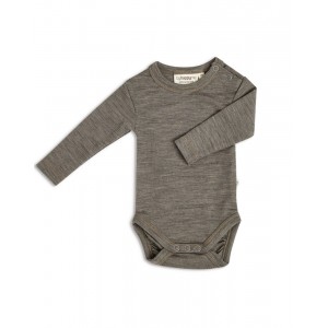 Baby bodysuit with long sleeves and round neckline in 100% organic merino wool