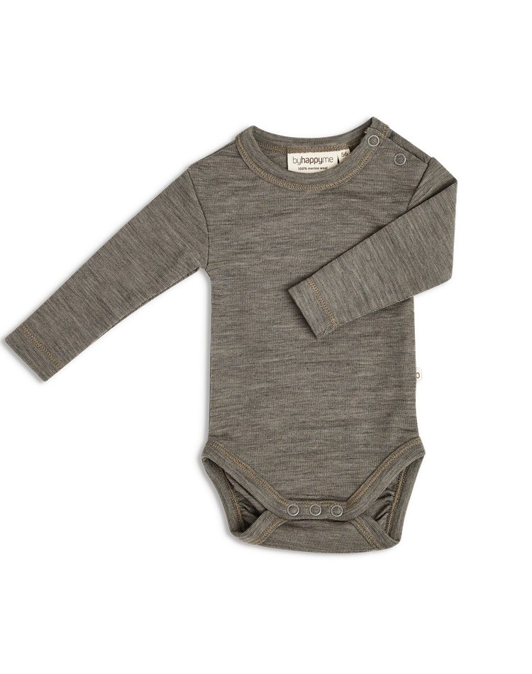 Baby bodysuit with long sleeves and round neckline in 100% organic merino wool