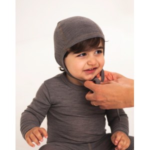 Baby helmet with string in 100% organic merino wool, Thin quality - 1 layer of fabric