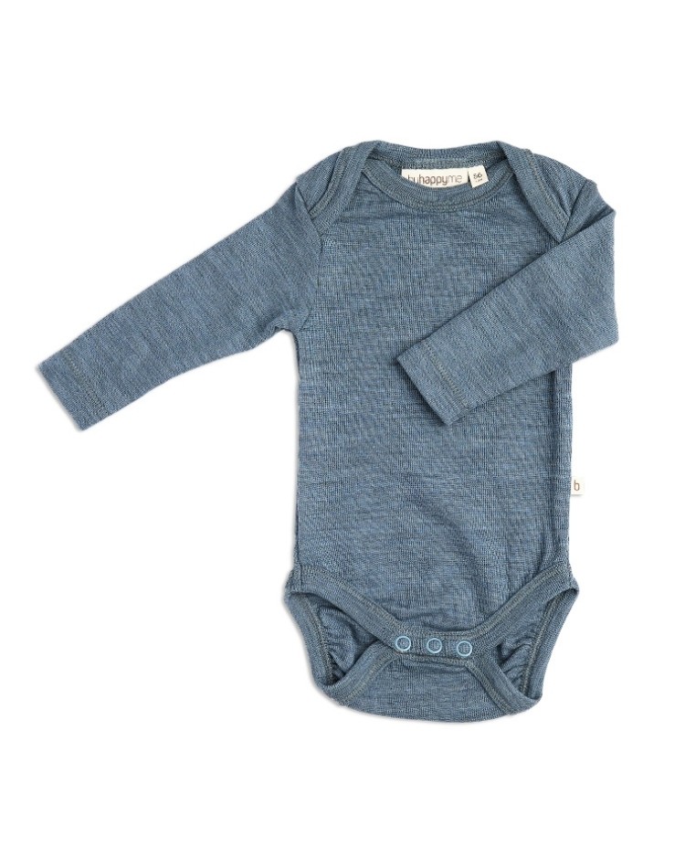 Baby bodysuit with long sleeves and american closure for in 100% organic merino wool