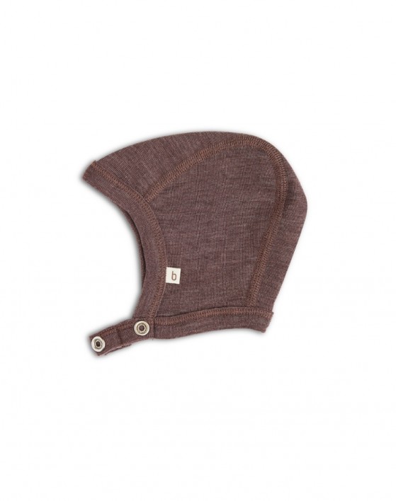 Baby helmet with push buttons in 100% organic merino wool,  Thick quality - 2 layers of fabric