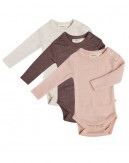 Baby bodysuit with long sleeves and round neckline in 100% organic merino wool