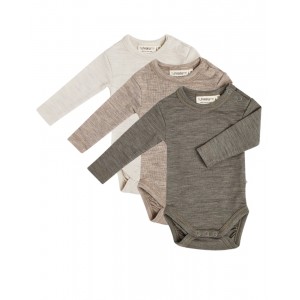 Baby bodysuit with long sleeves and round neckline in 100% organic merino wool