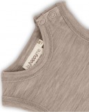 Sleeveless baby bodysuit with button closure on one shoulder, made from 100% organic merino wool