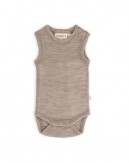 Sleeveless baby bodysuit with button closure on one shoulder, made from 100% organic merino wool