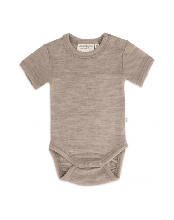 Baby bodysuit with short sleeves button closure on one shoulder, made from 100% organic merino wool