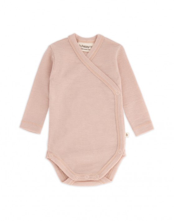 Body with long sleeves and wrap-around closure for babies, made from 100% organic merino wool