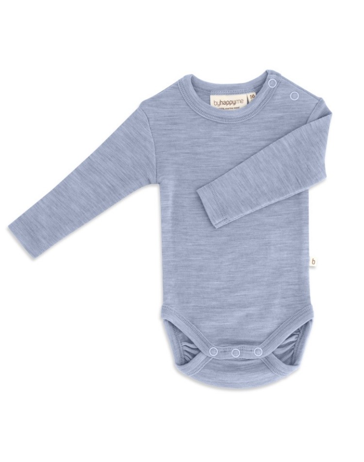 Baby bodysuit with long sleeves and round neckline in 100% organic merino wool