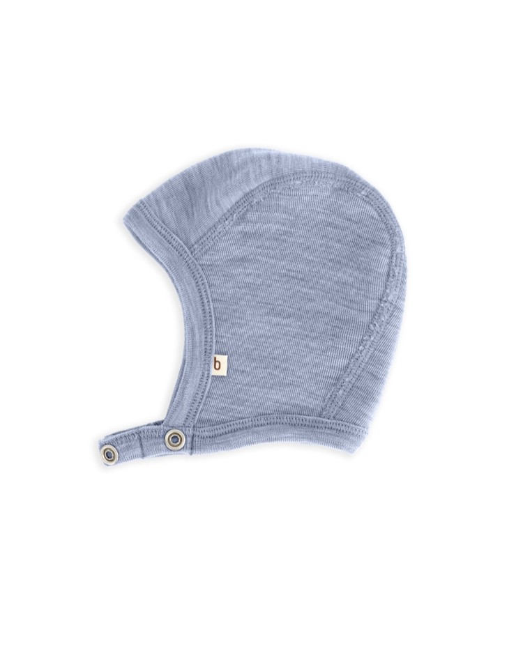 Baby helmet with push buttons in 100% organic wool,  Thin quality - 1 layer of fabric