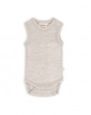 Sleeveless baby bodysuit with button closure on one shoulder, made from 100% organic merino wool