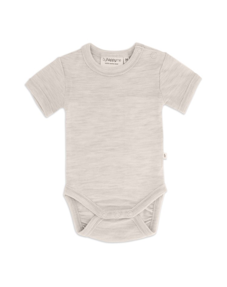 Baby bodysuit with short sleeves button closure on one shoulder, made from 100% organic merino wool