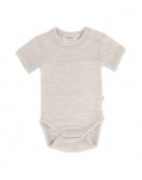 Baby bodysuit with short sleeves button closure on one shoulder, made from 100% organic merino wool