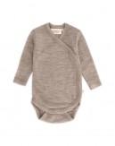 Body with long sleeves and wrap-around closure for babies, made from 100% organic merino wool