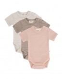 Baby bodysuit with short sleeves button closure on one shoulder, made from 100% organic merino wool, 3-pack