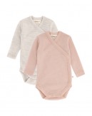 Body with long sleeves and wrap-around closure for babies, made from 100% organic merino wool, 2-pack