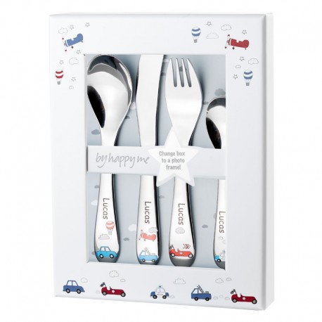 Cutlery set with name, Racer adventure, Picture frame included
