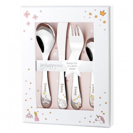 Cutlery set with name, Princess adventure, Picture frame included